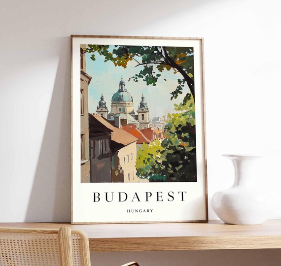 Budapest St Stephens Basilica Dome Rooftops Through Trees Poster