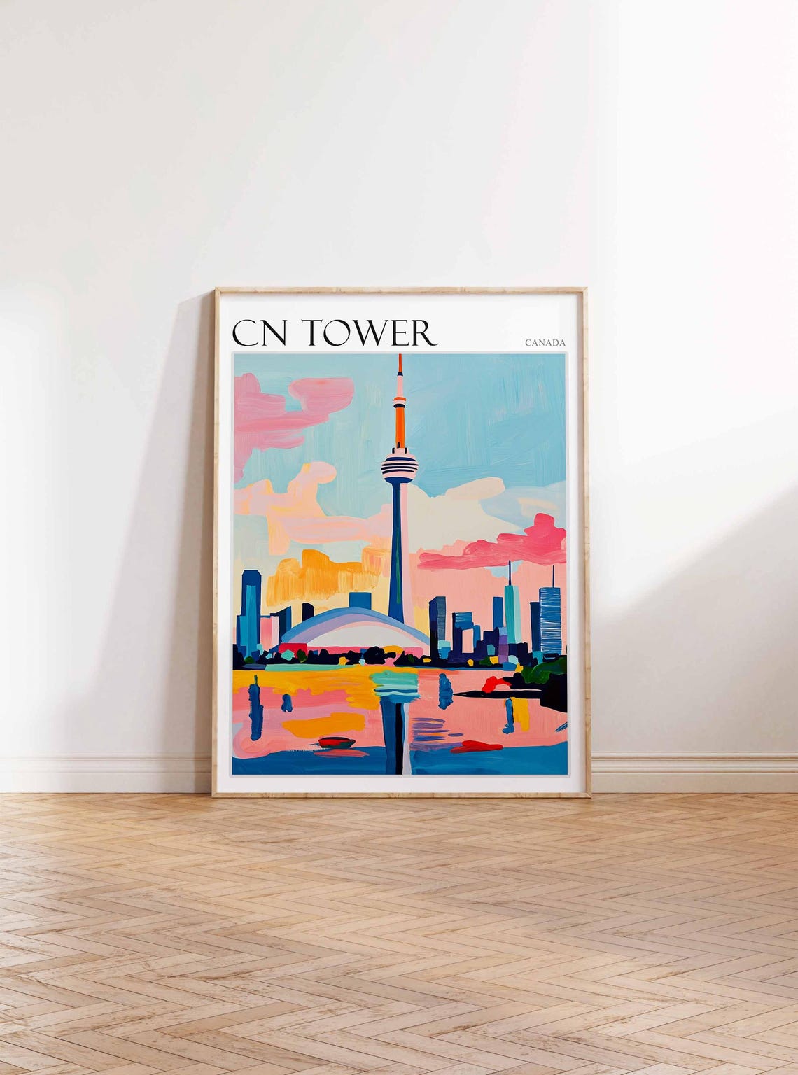 CN Tower Canada Toronto Sunset Waterfront Reflection Painting Poster - Image 3