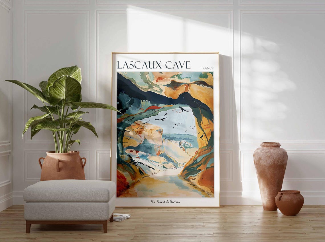Lascaux Cave Abstract Watercolor Cave Art Birds France Poster - Image 3