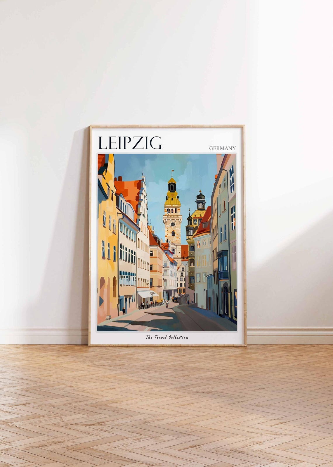 Leipzig Germany Sunny Street Clock Tower Old Town Travel Poster - Image 2