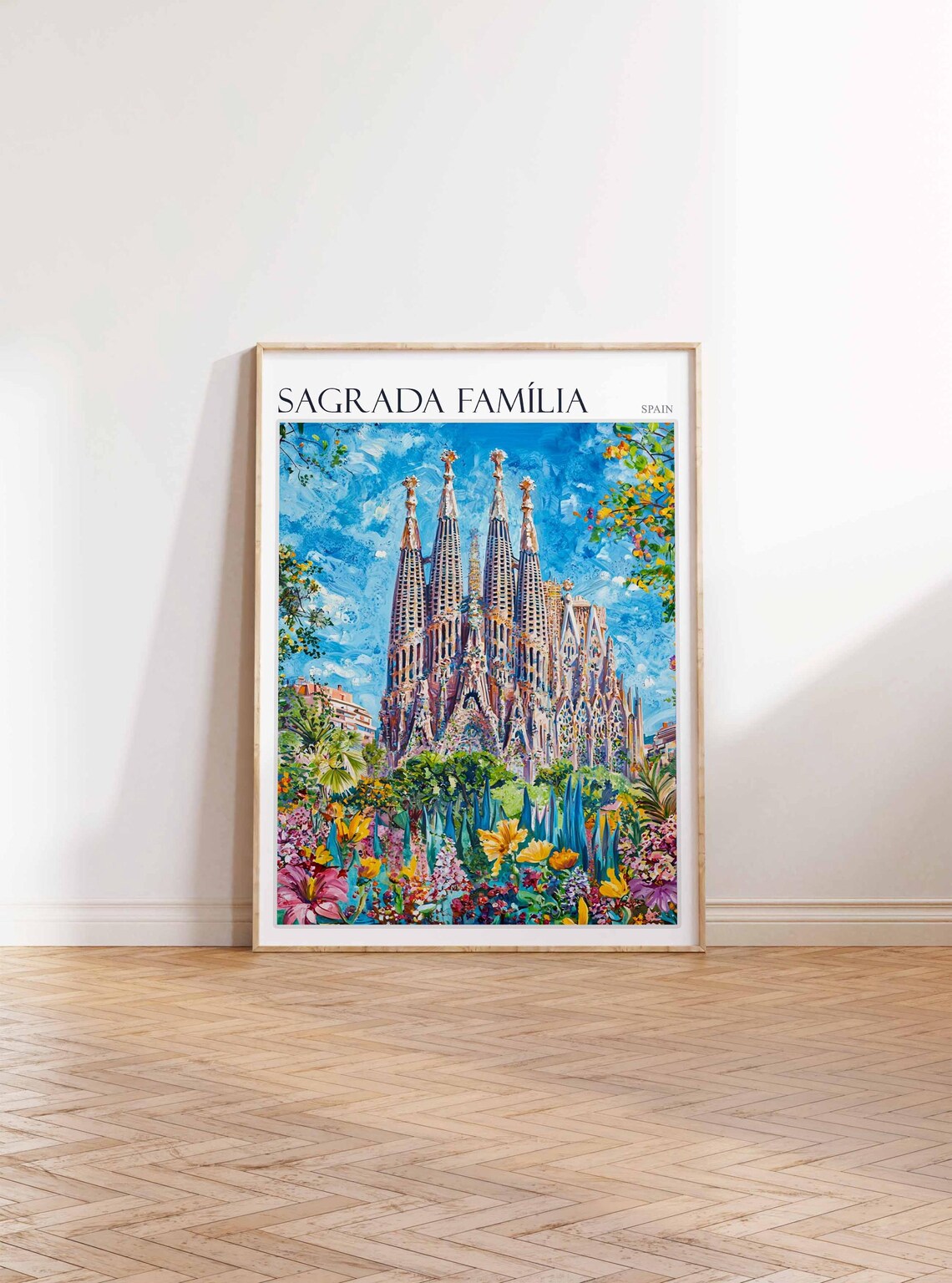 Sagrada Familia Spain Flower Garden Foreground Church Art Poster - Image 2