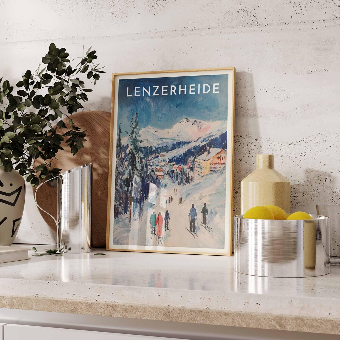 Lenzerheide Switzerland Skiers Slope Village Pines Winter Ski Poster - Image 2
