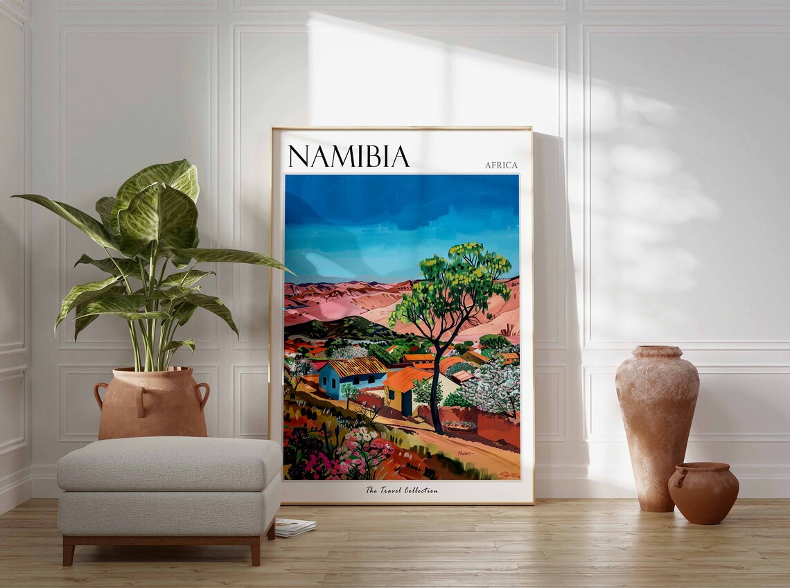 Namibia Africa Desert Hills Village and Flowering Trees Poster - Image 2