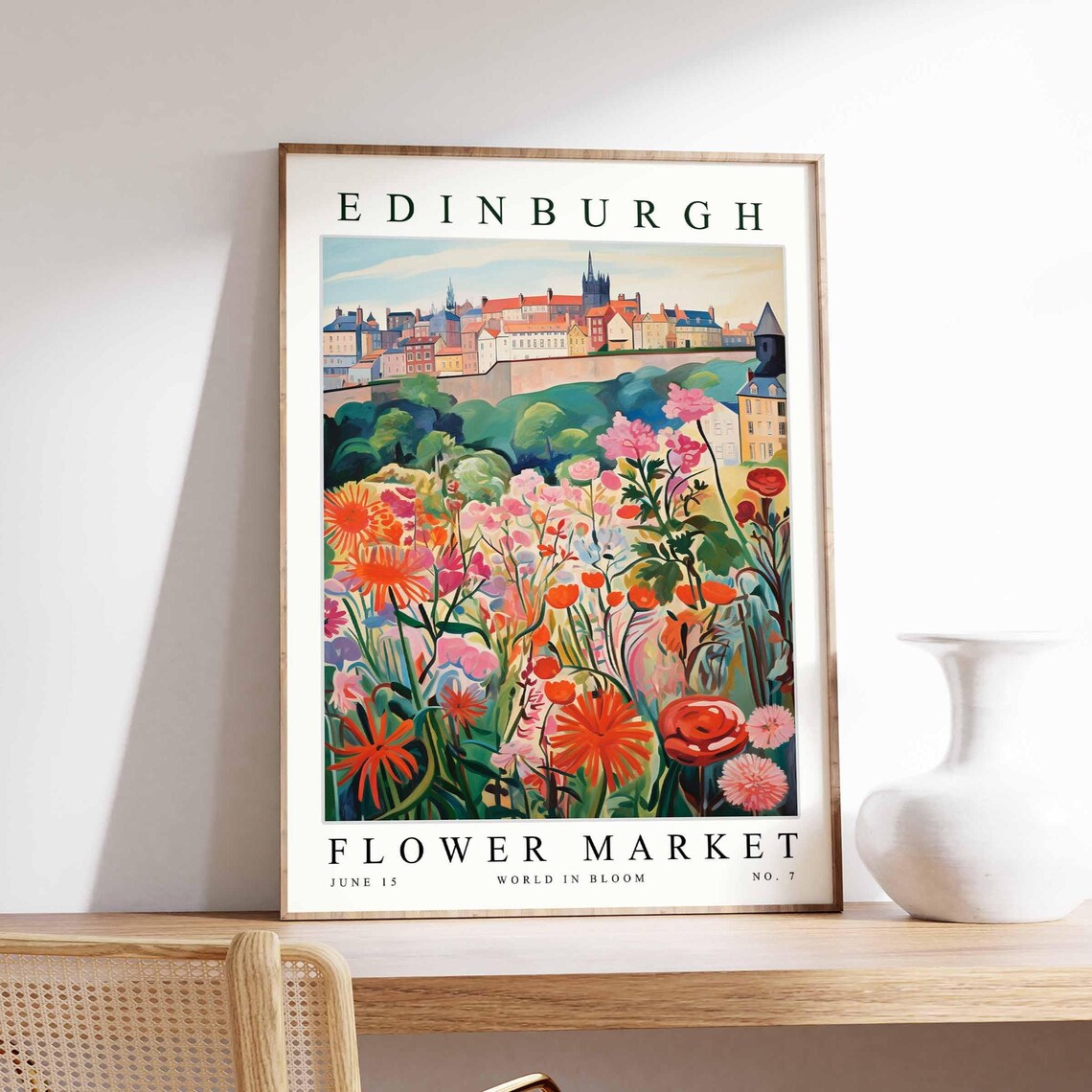 Edinburgh Flower Market Castle Town Wall Red Poppy Meadow Poster