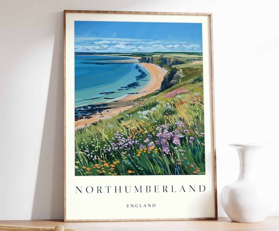 Northumberland England Coastal Cliffs Wildflower Beach Poster