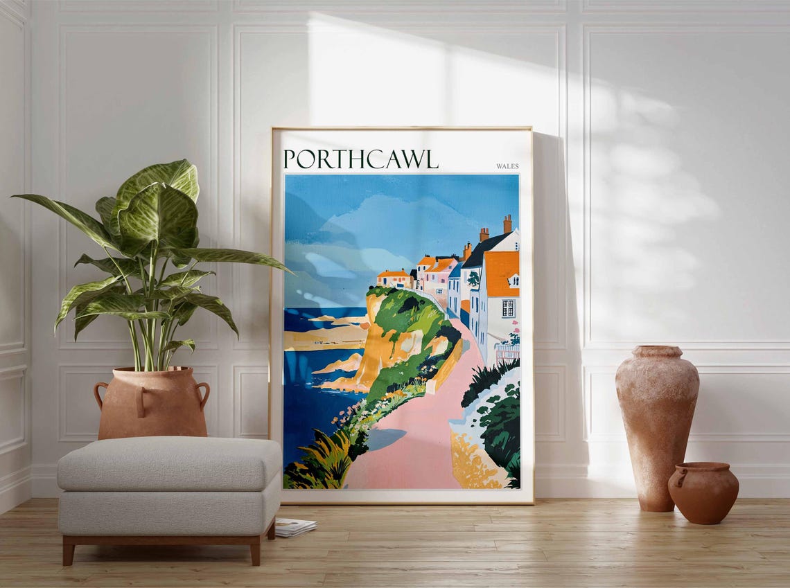 Porthcawl Wales Cliff Path White Cliffs Scene Vintage Travel Poster - Image 4