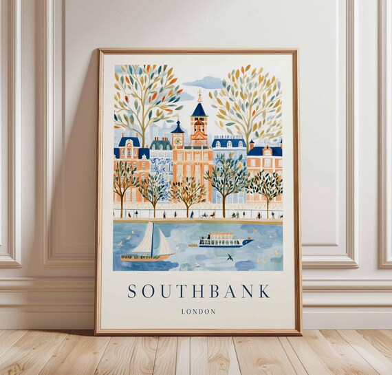 Southbank London Travel Poster Thames River Uk City Art