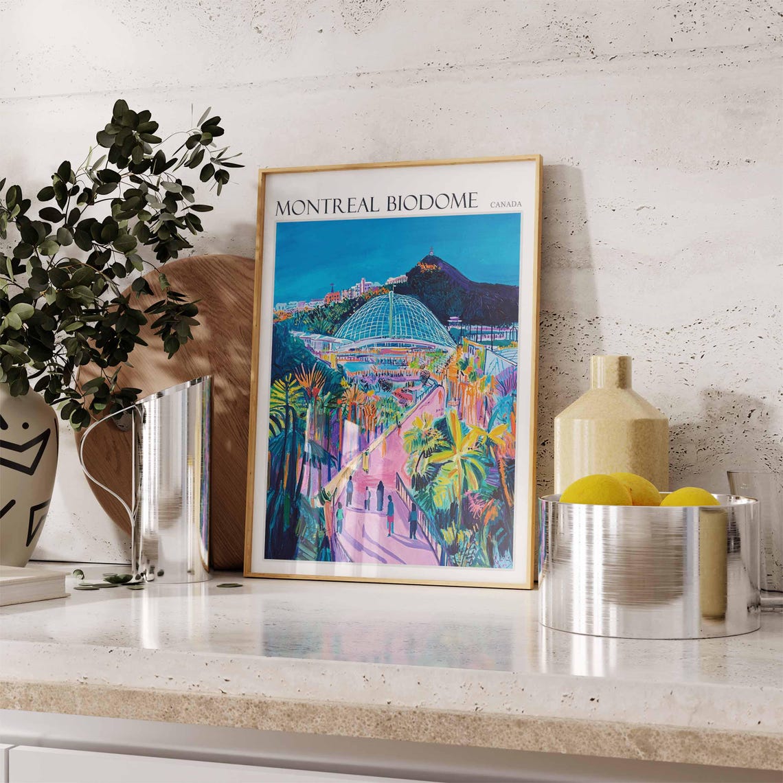 Montreal Biodome Canada Evening Garden Path in Neon Hues Travel Poster - Image 2