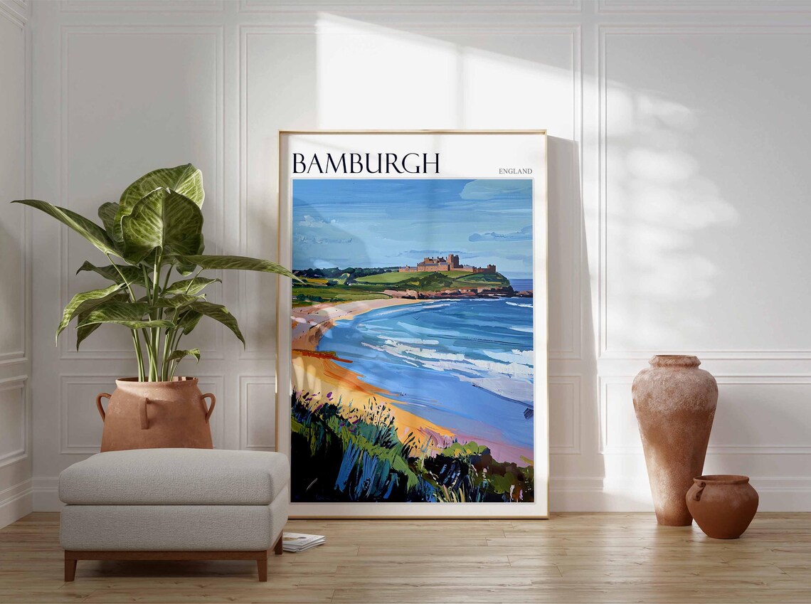 Bamburgh Castle Golden Hour Beach Waves Northumberland Travel Poster - Image 3