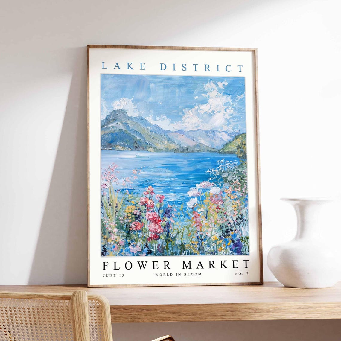 Lake District Flower Market Impressionist Blue Lake Bloom Poster