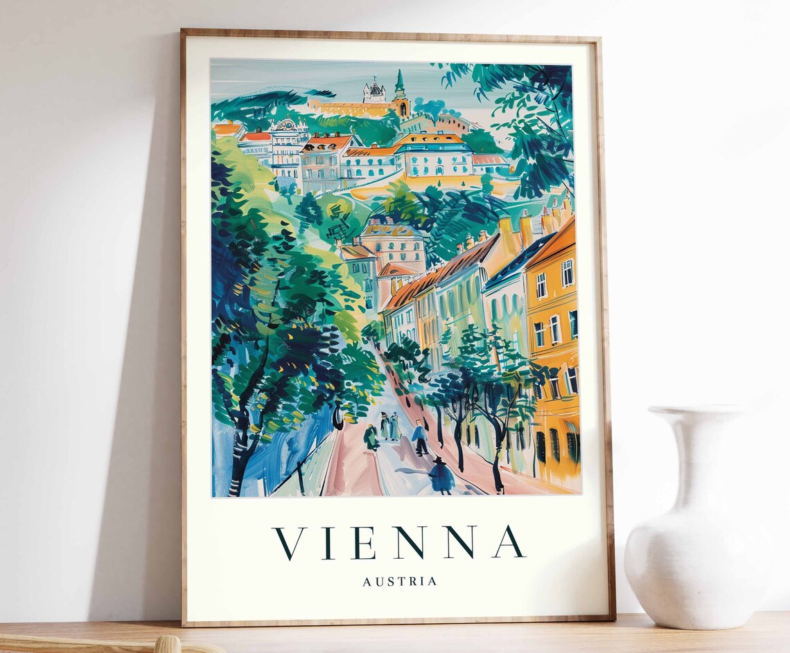 Vienna Tree Lined Avenue Historic City Austria Travel Poster
