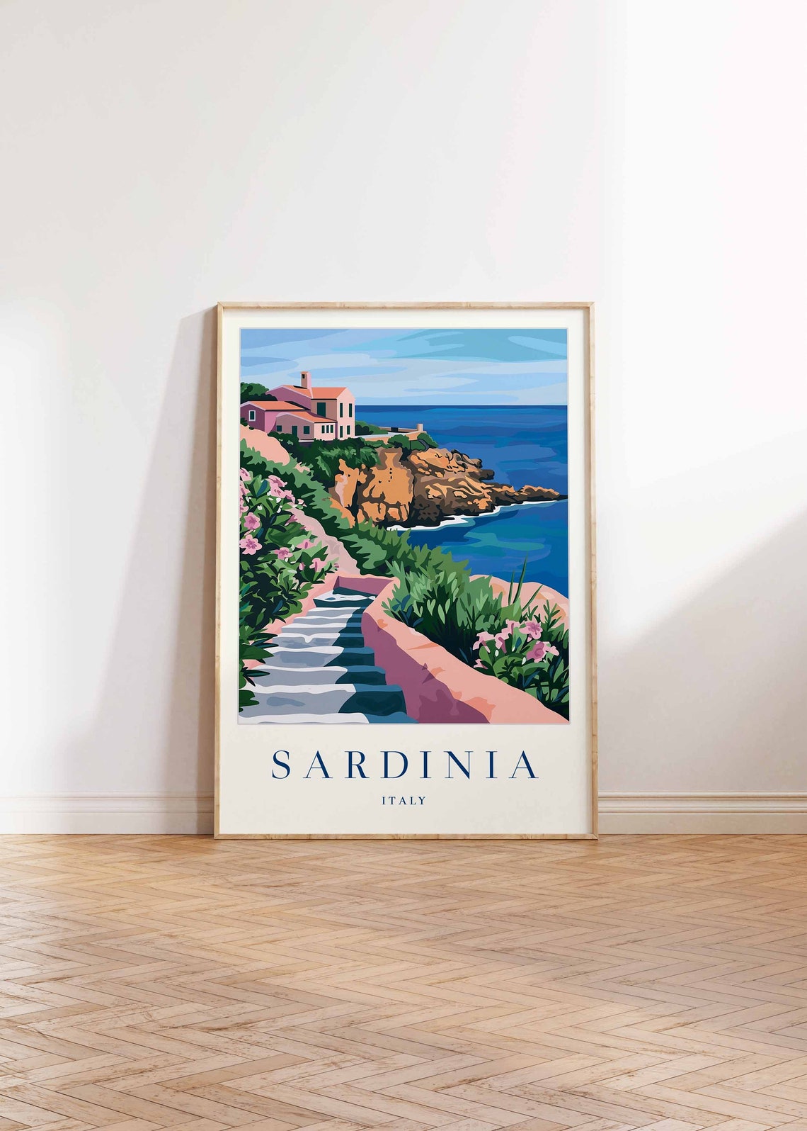 Sardinia Italy Cliffside Coastal House Vintage Travel Poster - Image 2