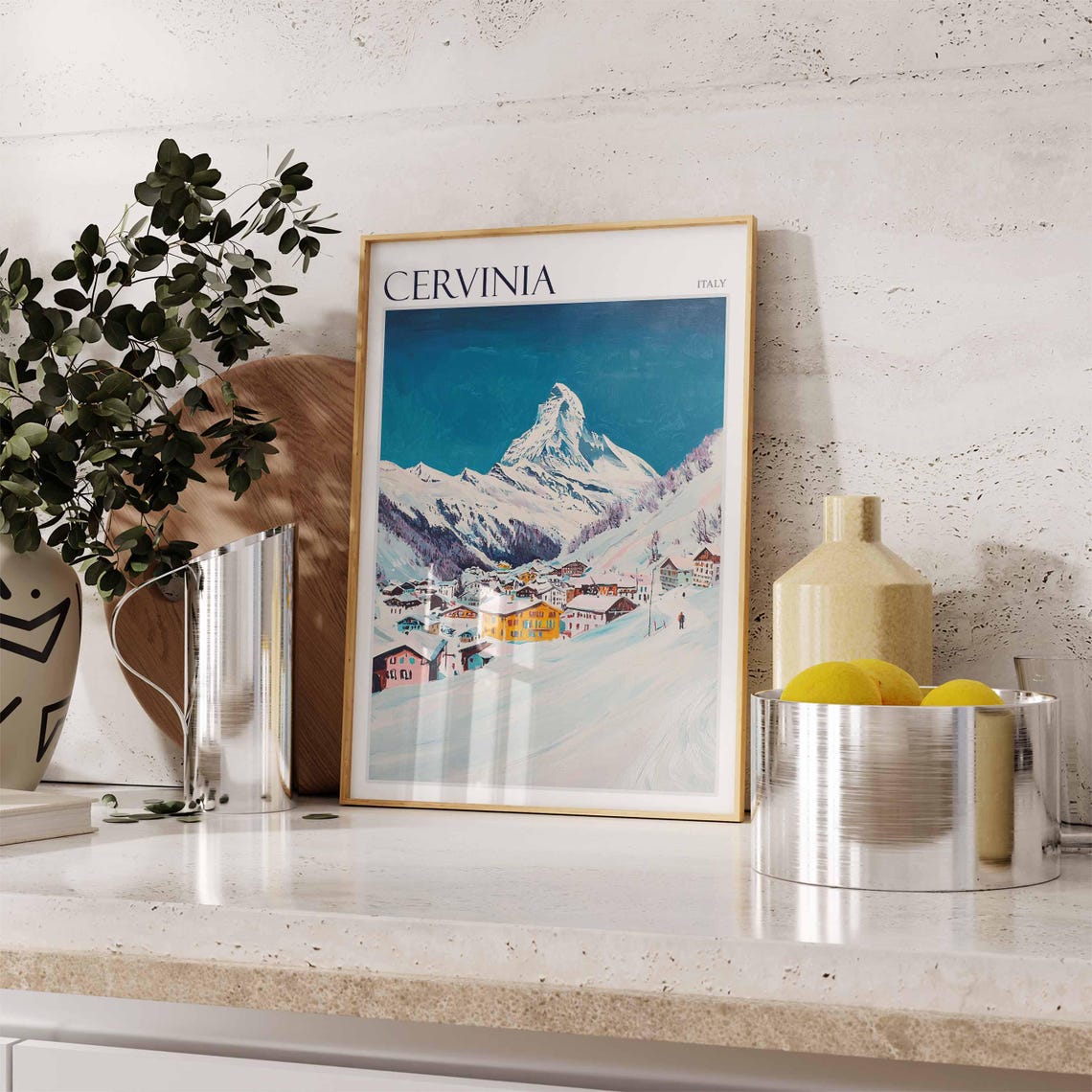 Cervinia Italy Pyramid Peak Night Sky Colorful Village Poster - Image 2
