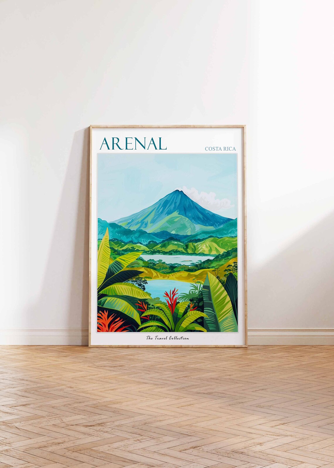 Arenal Costa Rica Travel Poster Volcano Lake Green Jungle Painting - Image 2