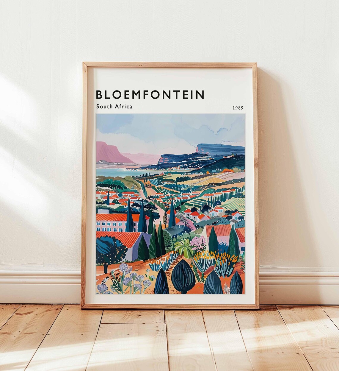 Bloemfontein South Africa 1989 Rose City Valley Watercolor Travel Poster