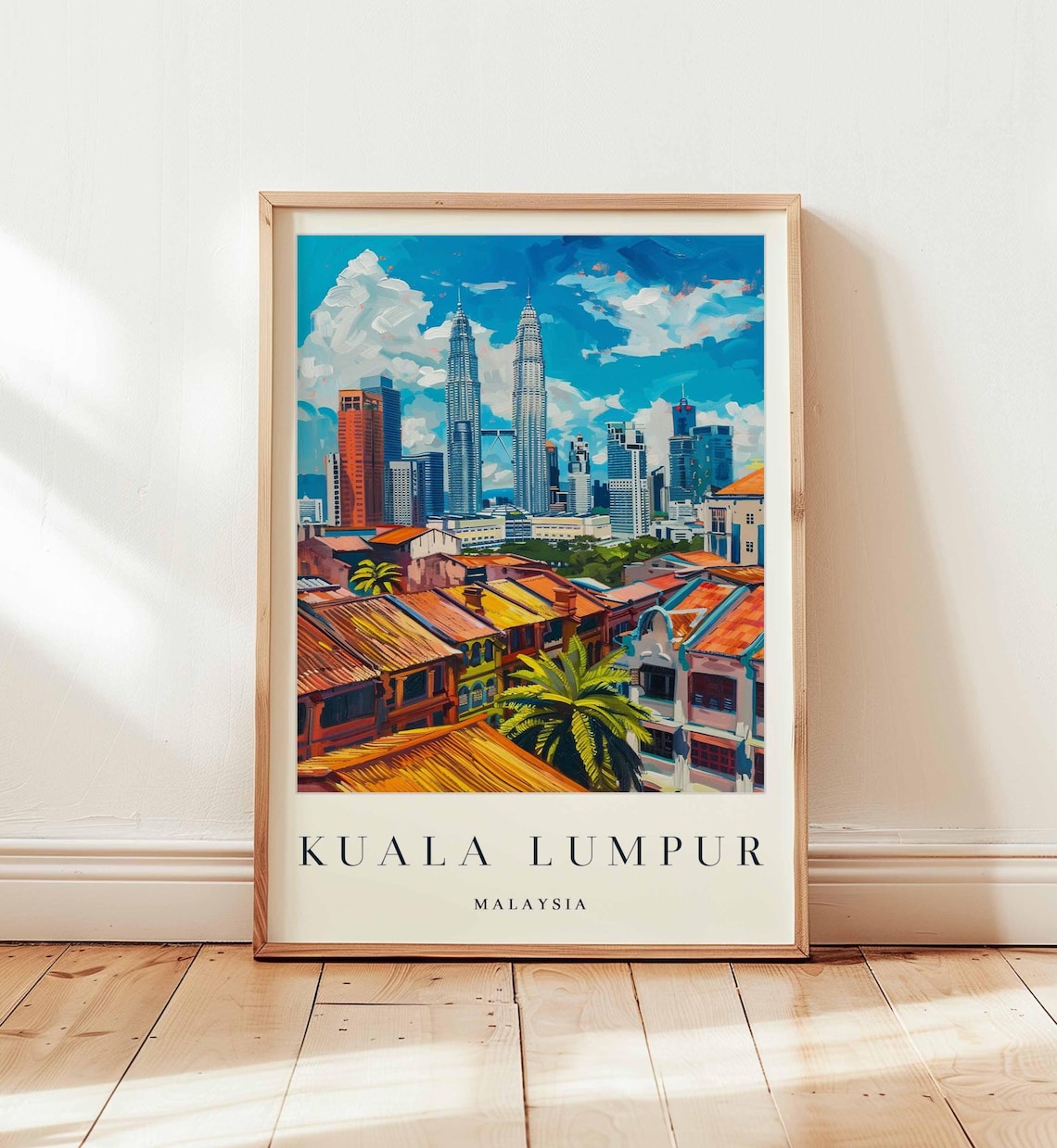 Kuala Lumpur Malaysia Travel Poster Petronas Towers Shophouse Street Skyline