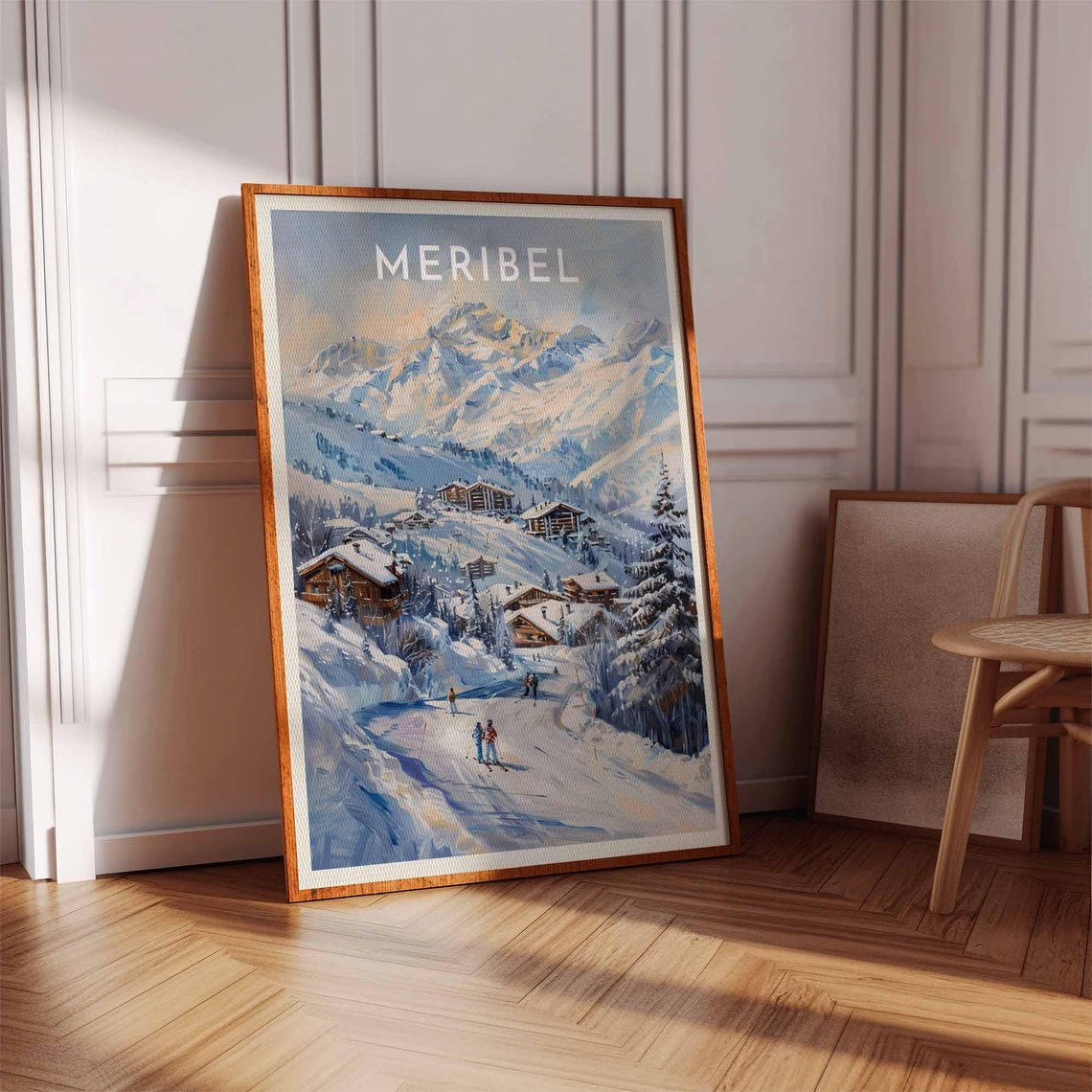 Meribel Sunrise Snow Peaks Hillside Chalets View Travel Poster - Image 3