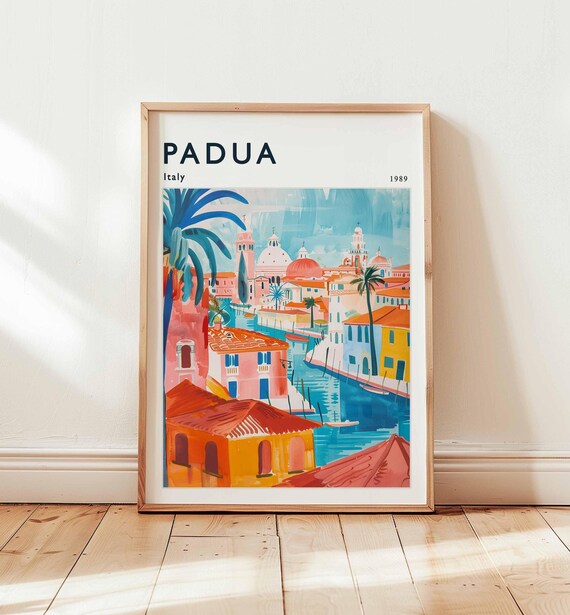 Padua Italy 1989 Canal Town Watercolor Vintage Travel Poster