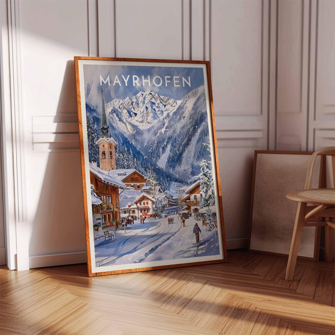Mayrhofen Alpine Church Spire Snow Street Village Winter Poster - Image 3