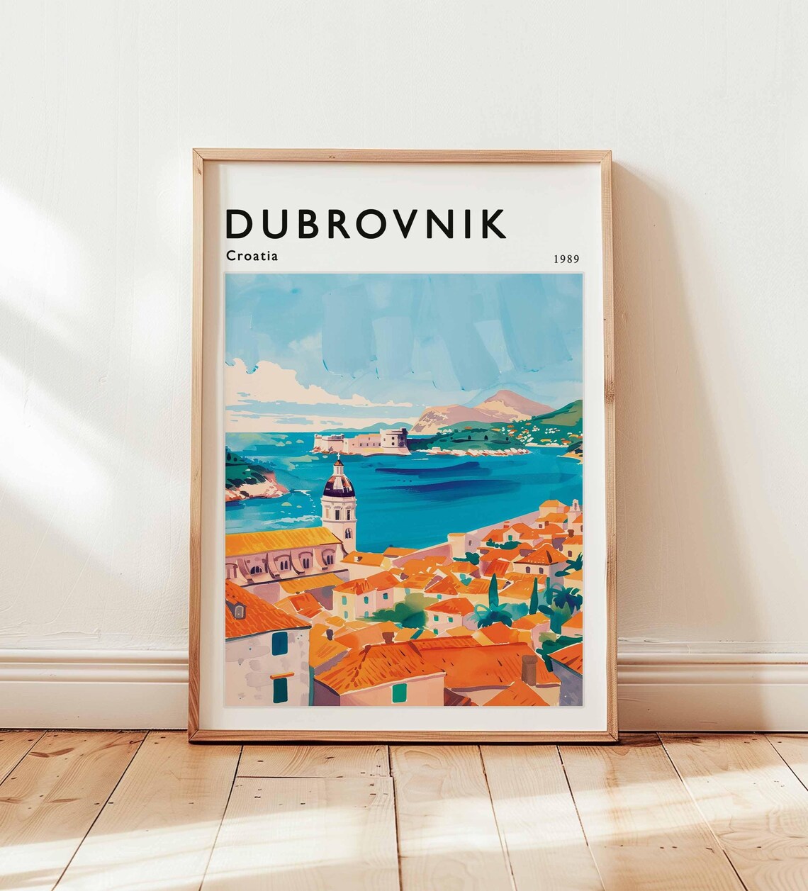 Dubrovnik Croatia 1989 Vintage Coastal Cityscape Travel Art Poster