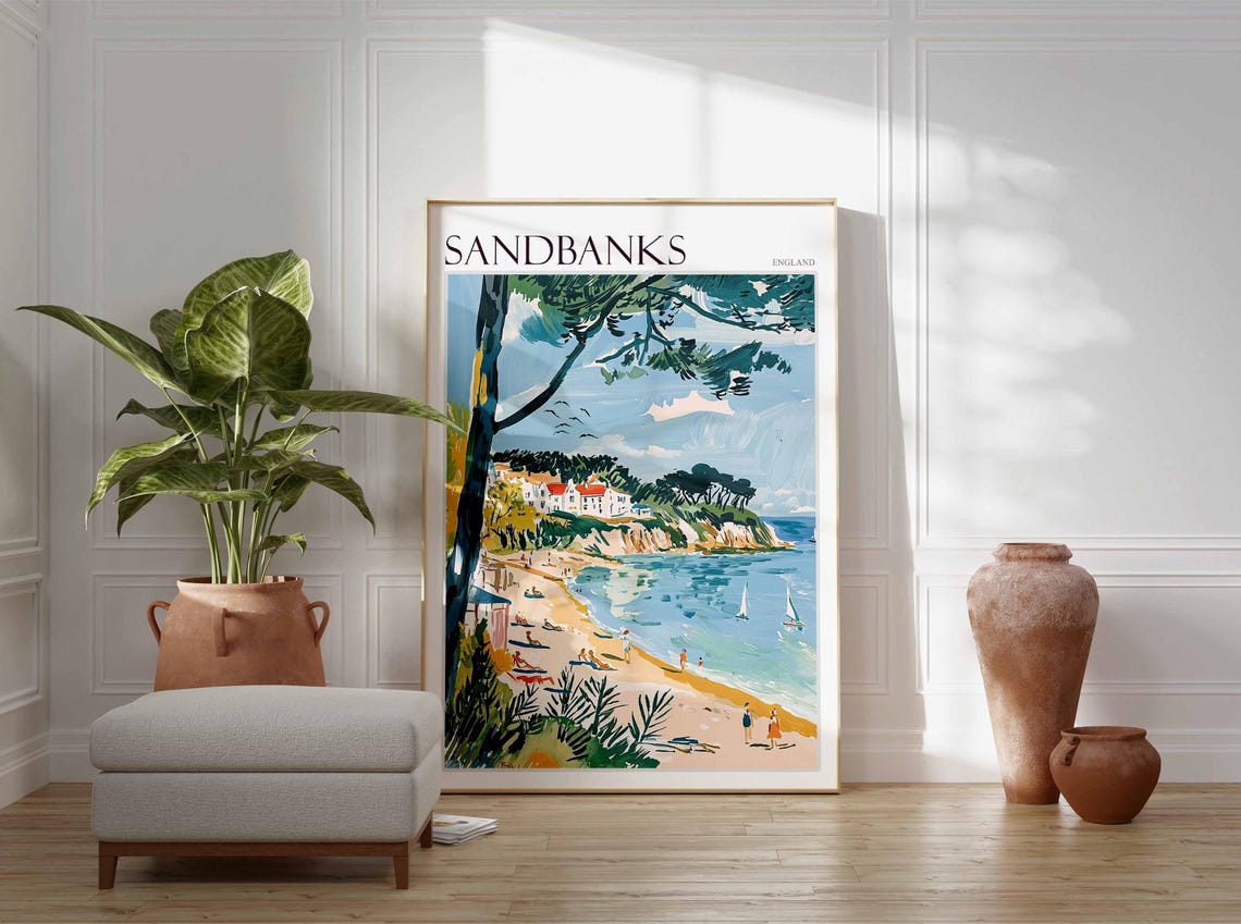 Sandbanks Poster Uk Travel Poster Coastal Wall Art Beach Poster Uk Home Decor Dorset Poster Sandbanks Travel Print Sandbanks Wall Art - Image 2