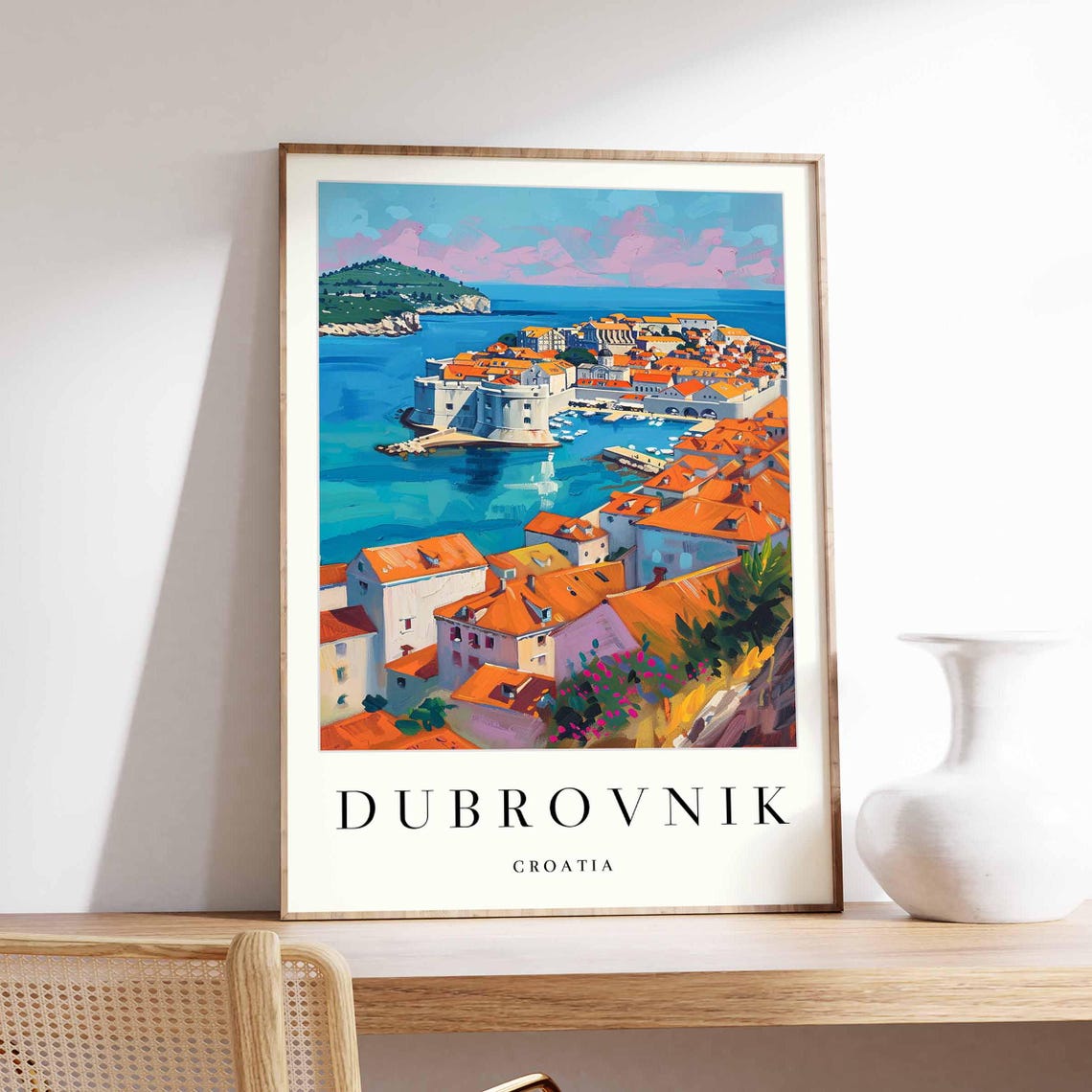 Dubrovnik Croatia Walled Old Town Harbor Panorama Art Poster