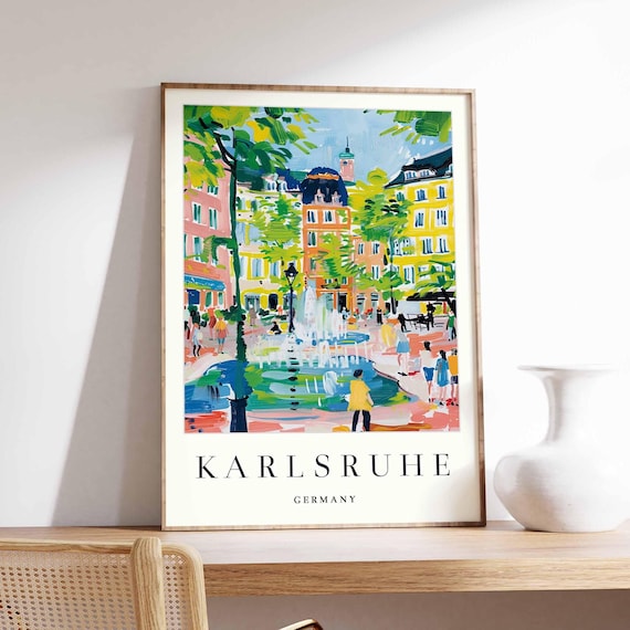 Sunny Karlsruhe Germany City Square Fountain Travel Art Poster