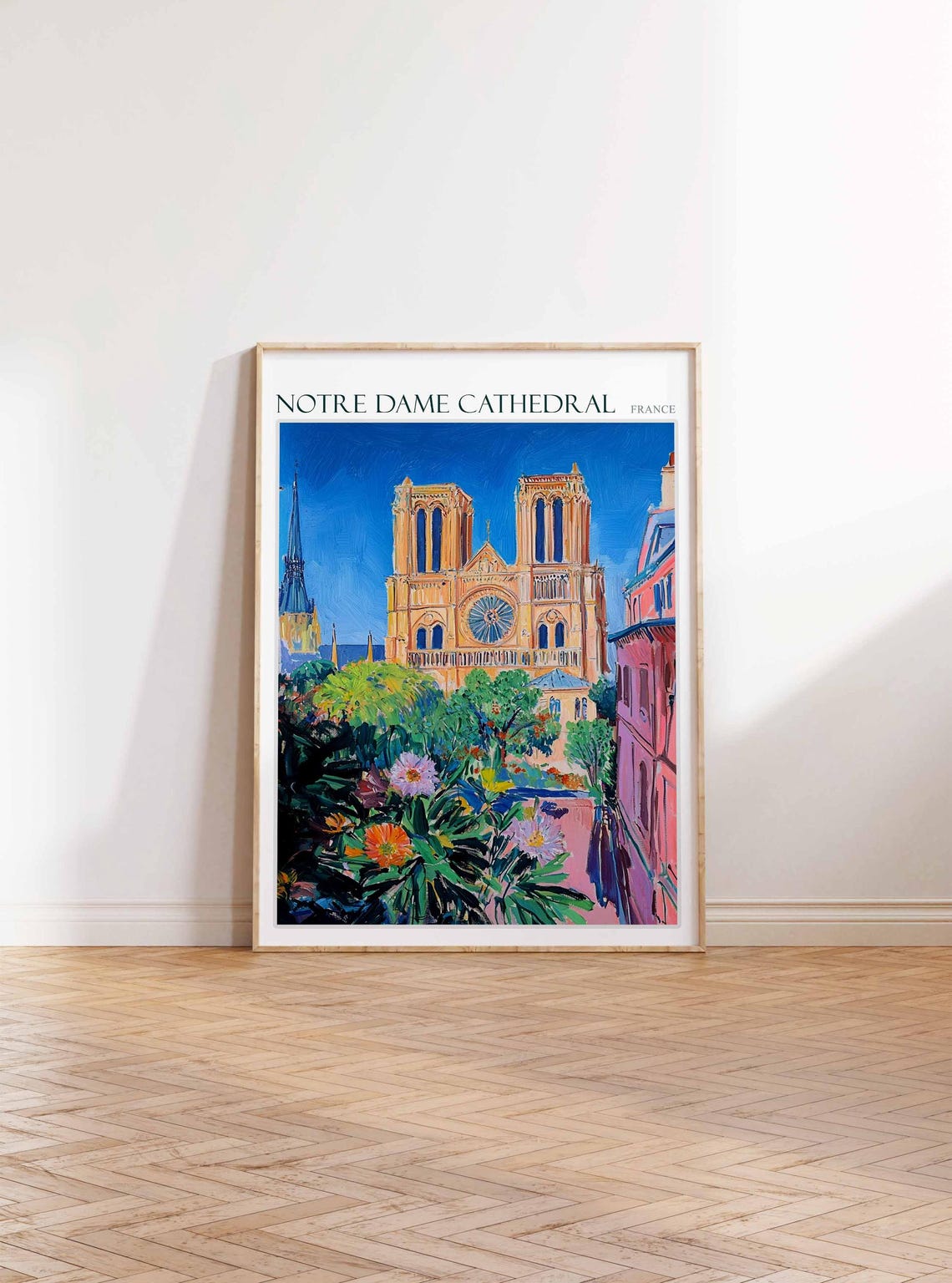 Notre Dame Cathedral Spire Garden Lush Flowers Painting Poster - Image 2
