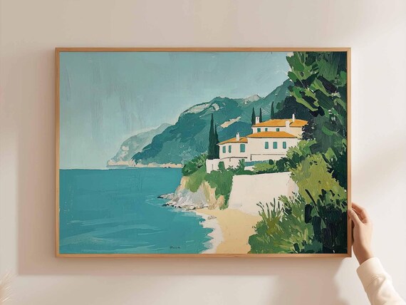 Corfu Greece Rocky Cliff Villa Turquoise Coast Mountain View Poster