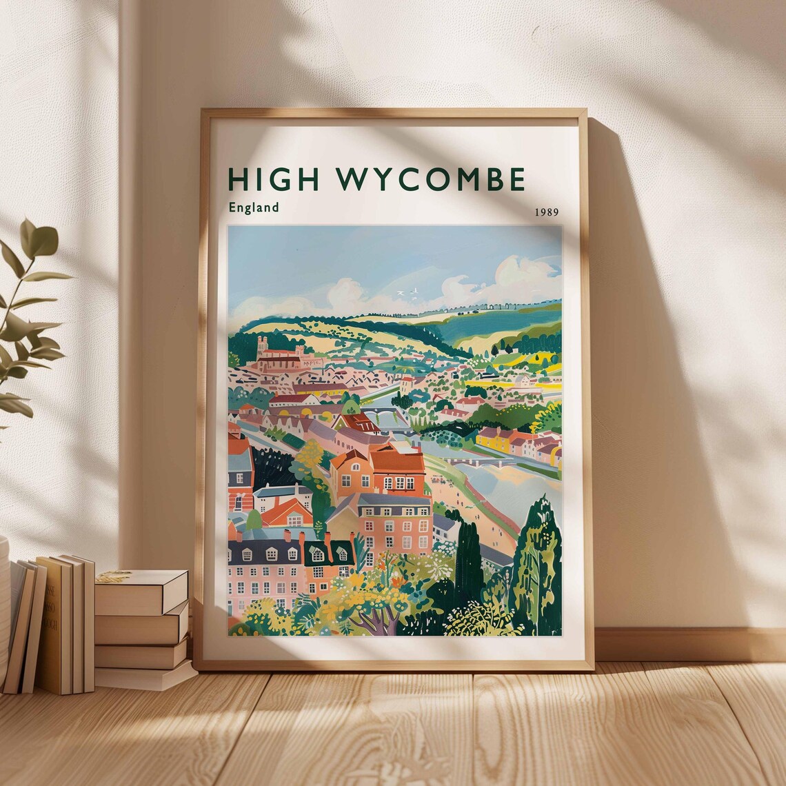 High Wycombe England 1989 Colorful Town Illustration Travel Poster