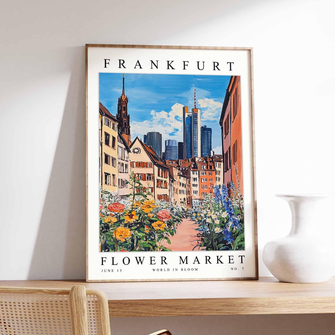 Frankfurt Flower Market Skyline Cathedral Botanical Garden Art Poster