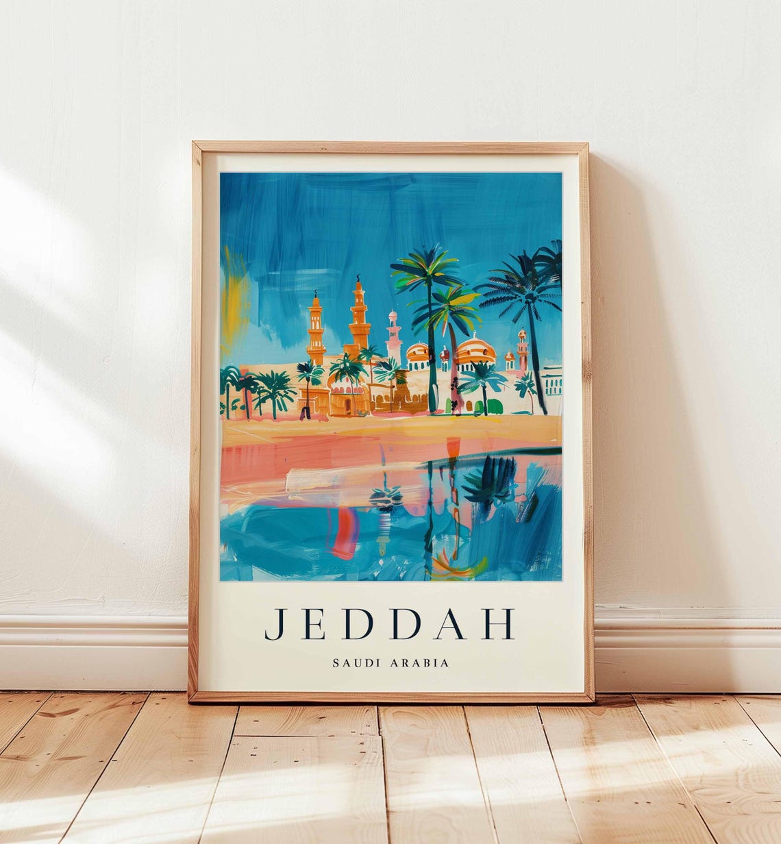 Jeddah Saudi Arabia Waterfront Minarets Reflection Sunset Poster