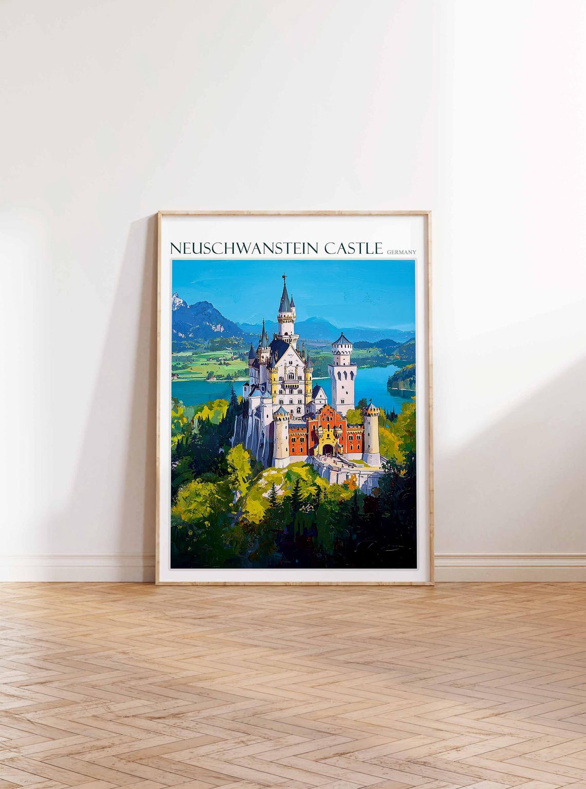 Neuschwanstein Castle Bright Vivid Lake Forest Scenic Art Poster - Image 2