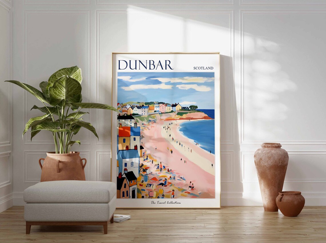 Dunbar Scotland Pink Beach With Seaside Cottages Travel Poster - Image 3