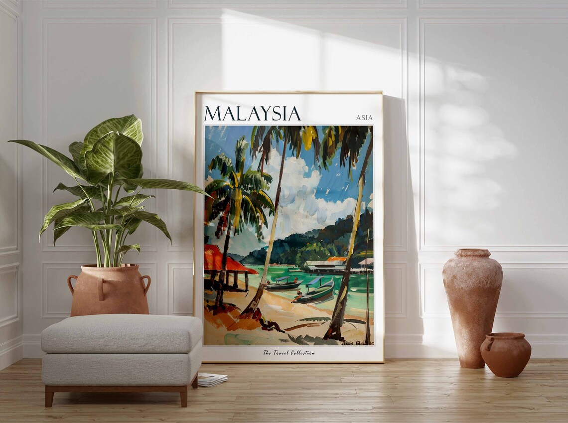 Malaysia Asia Tropical Beach Palm Trees Travel Painting Poster - Image 2
