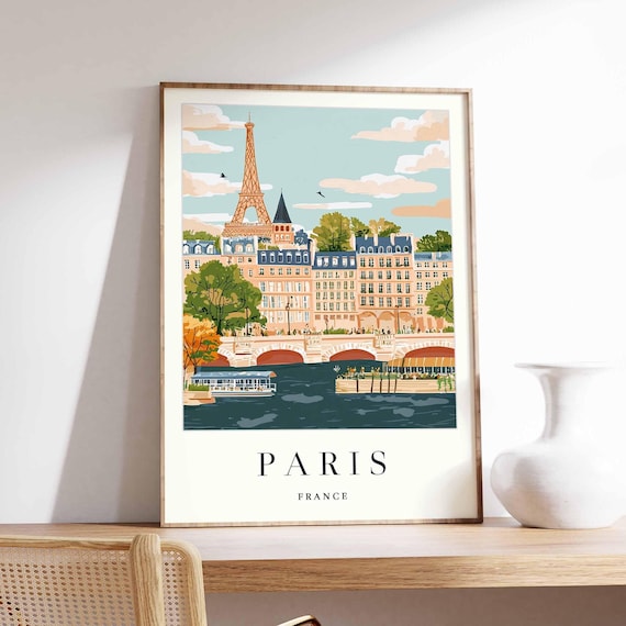 Paris France Eiffel Tower Seine Bridge Boats Classic View Poster