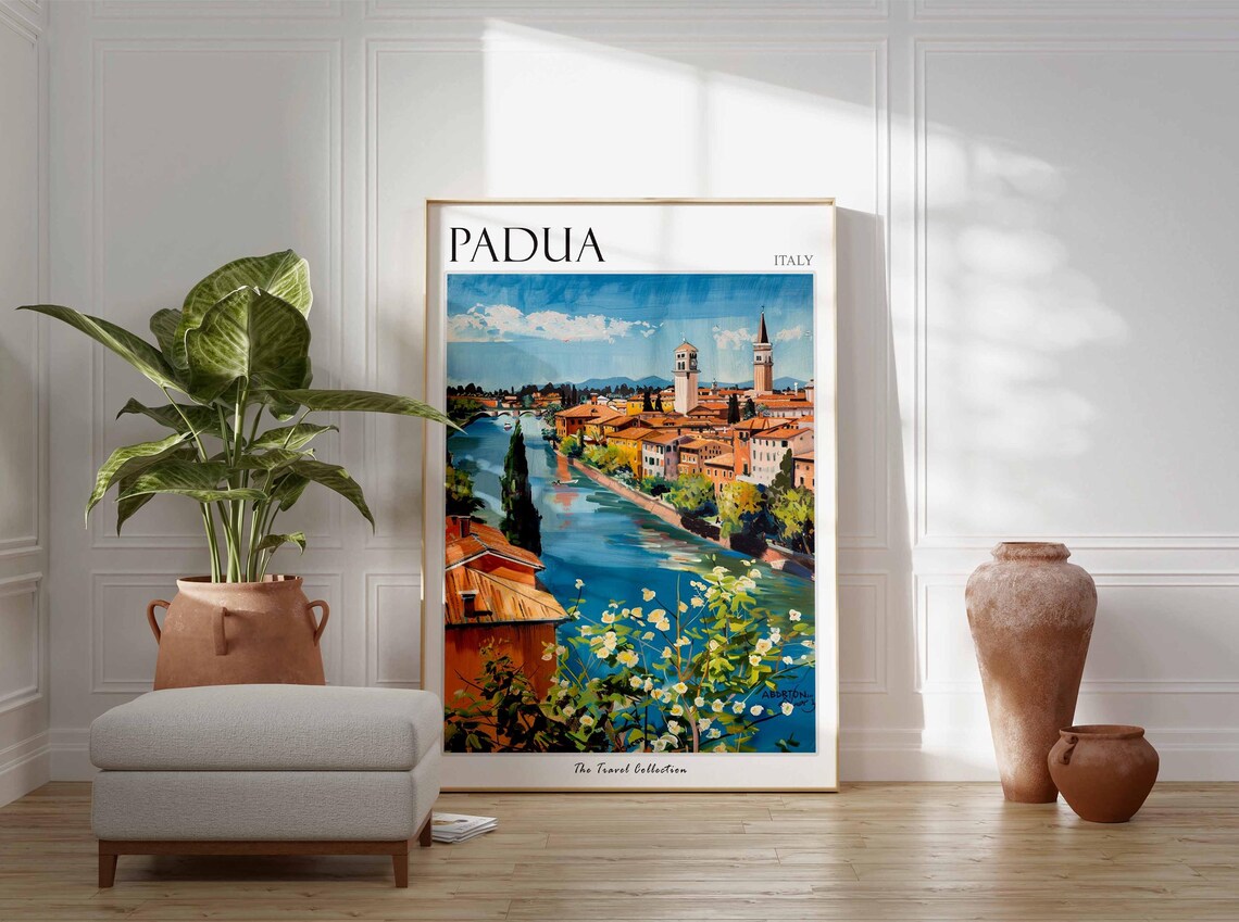 Padua Italy River Cityscape Towers Colorful Travel Art Poster - Image 2