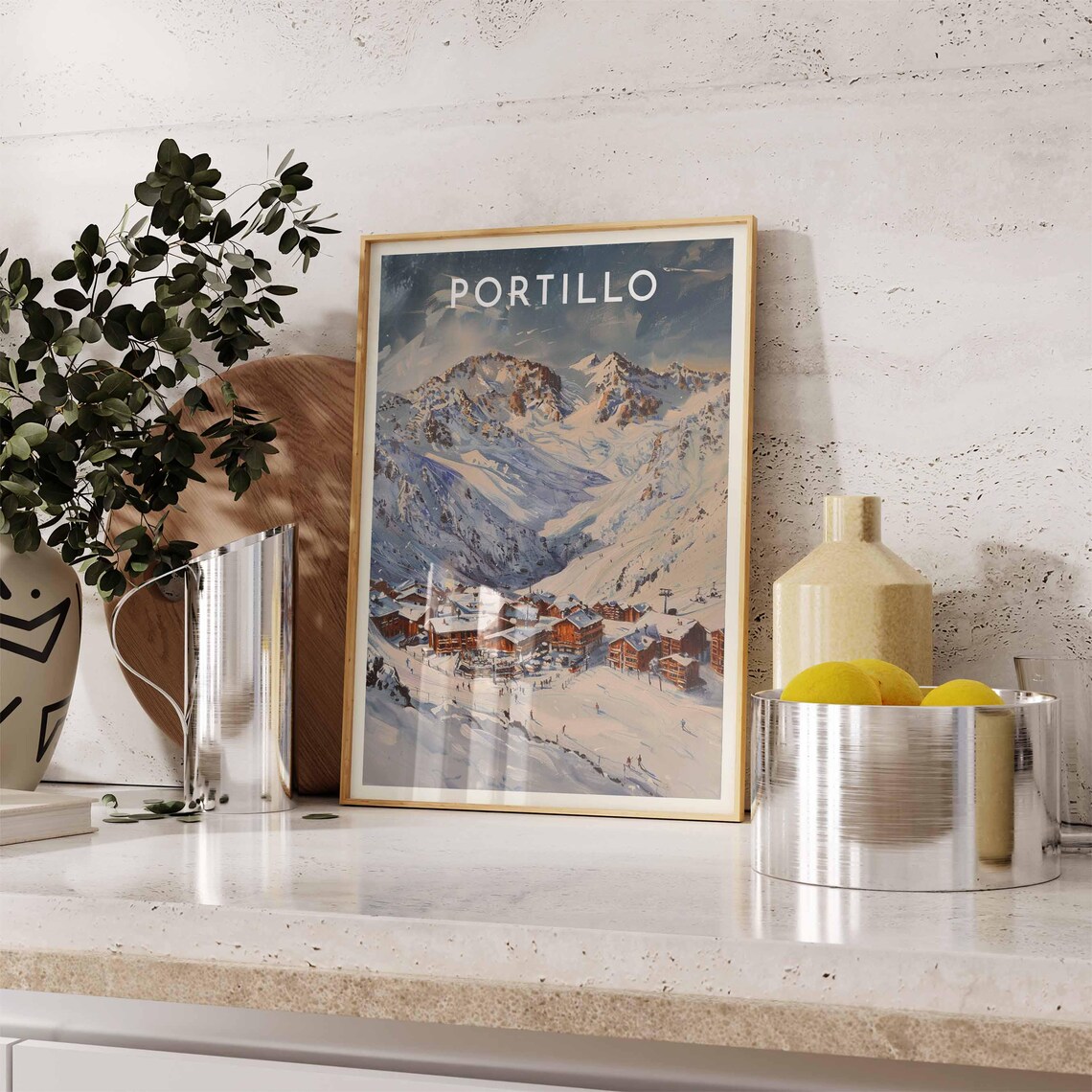 Portillo Chile Watercolor Rocky Peaks Ski Resort Andes Poster - Image 2