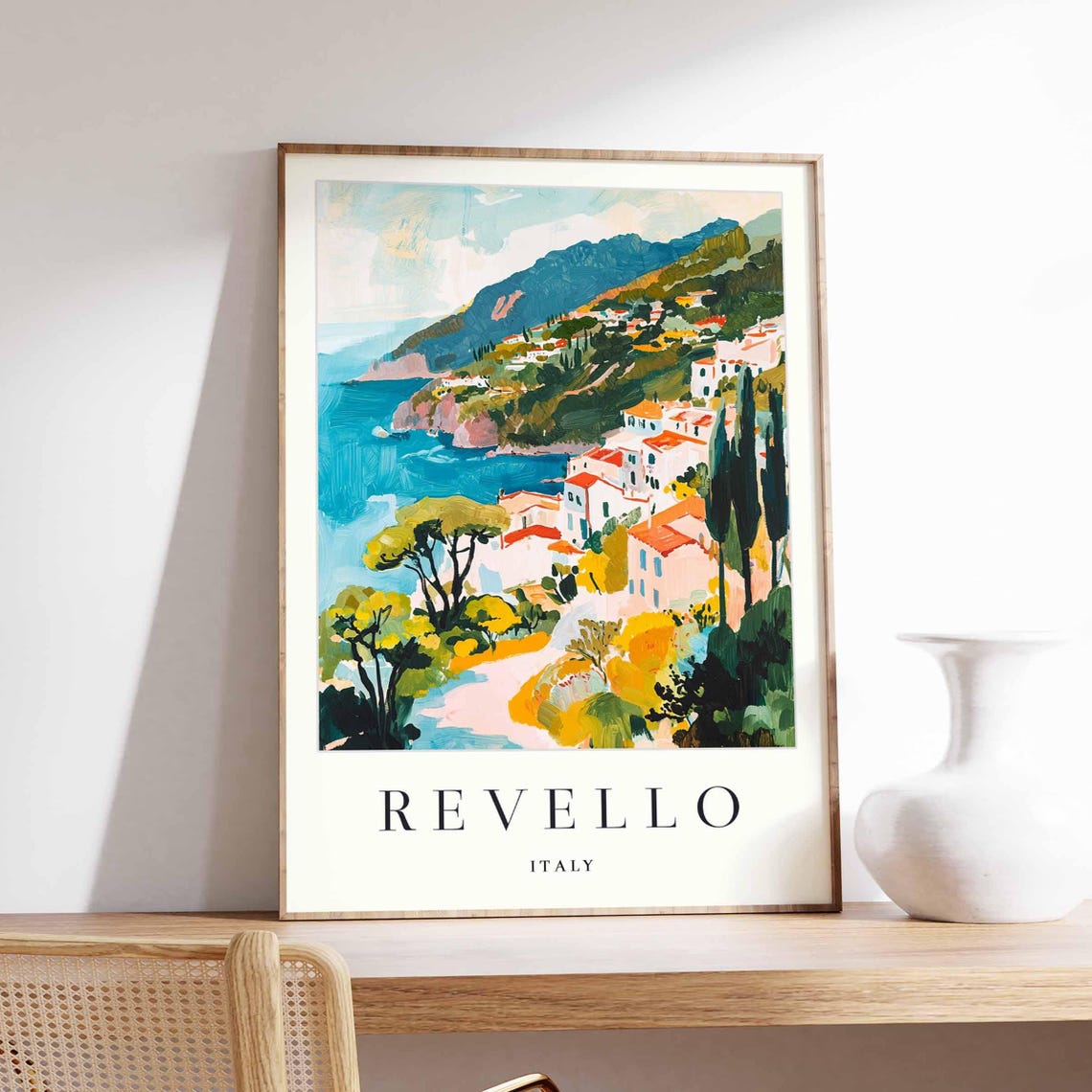 Revello Italy Painterly Coastal Village Hills Cypress View Poster