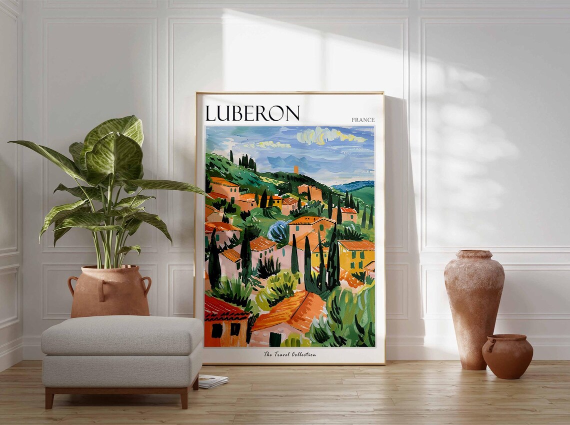 Luberon France Hilltop Village Orange Roofs Painting Travel Poster - Image 3