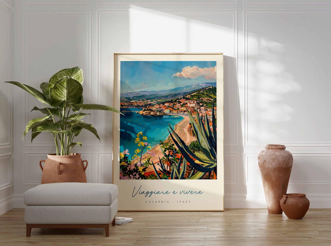 Viaggiare e Vivere Calabria Italy Agave Beach Bay View Poster - Image 3