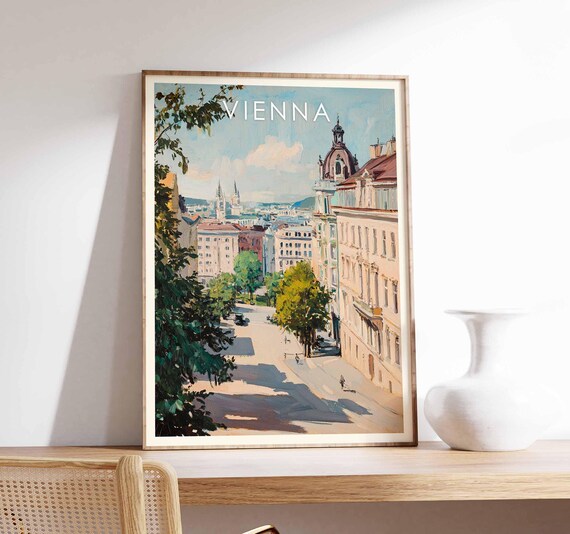 Vienna Rooftops Vintage Cityscape Travel Poster Austria Skyline Art
