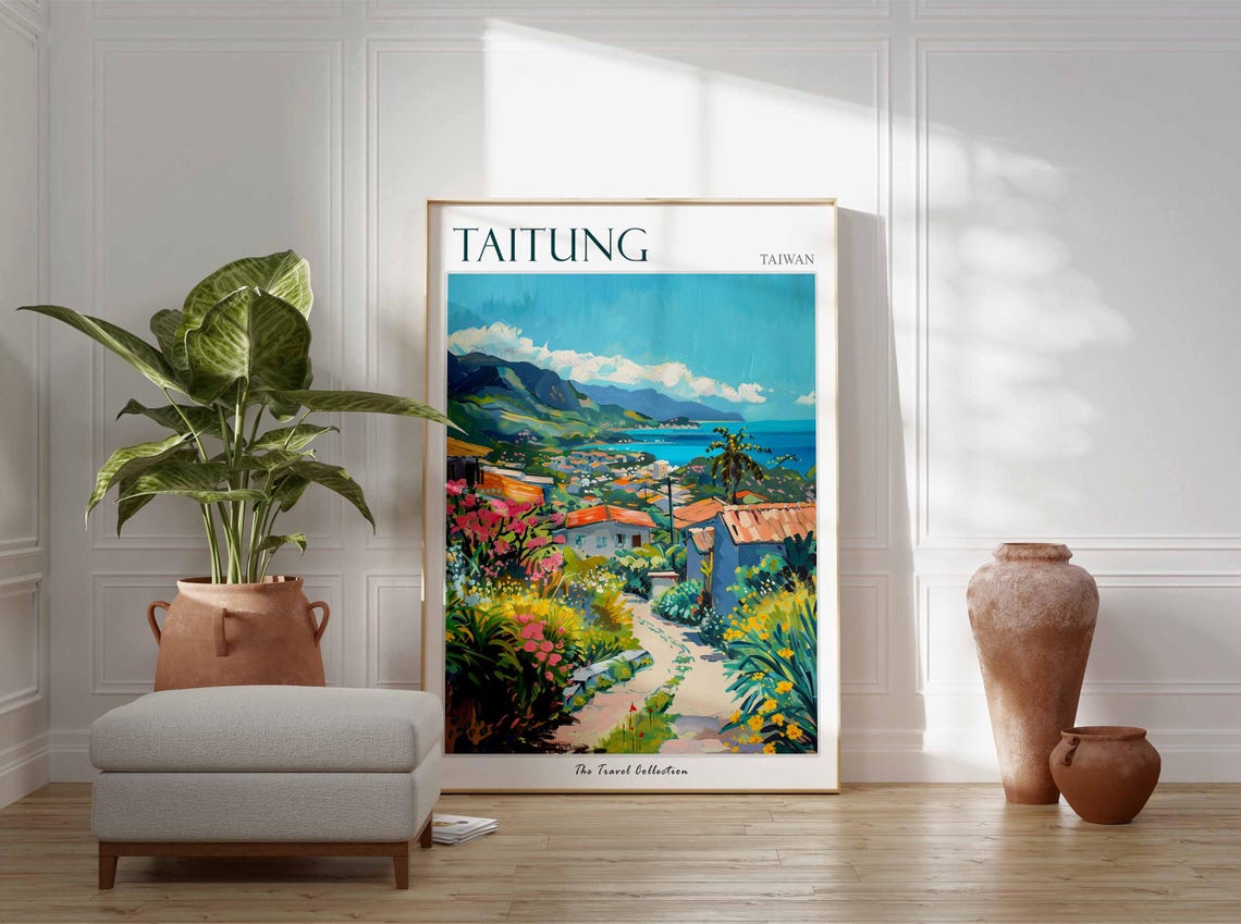 Taitung Taiwan Coastal Village Flowers Mountain Ocean Poster - Image 2