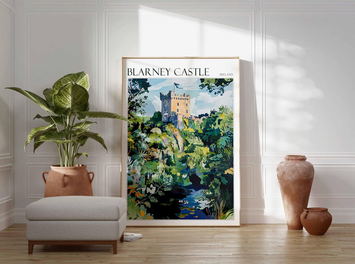 Blarney Castle Ireland Stone Keep by a Quiet Stream Scene Poster - Image 2