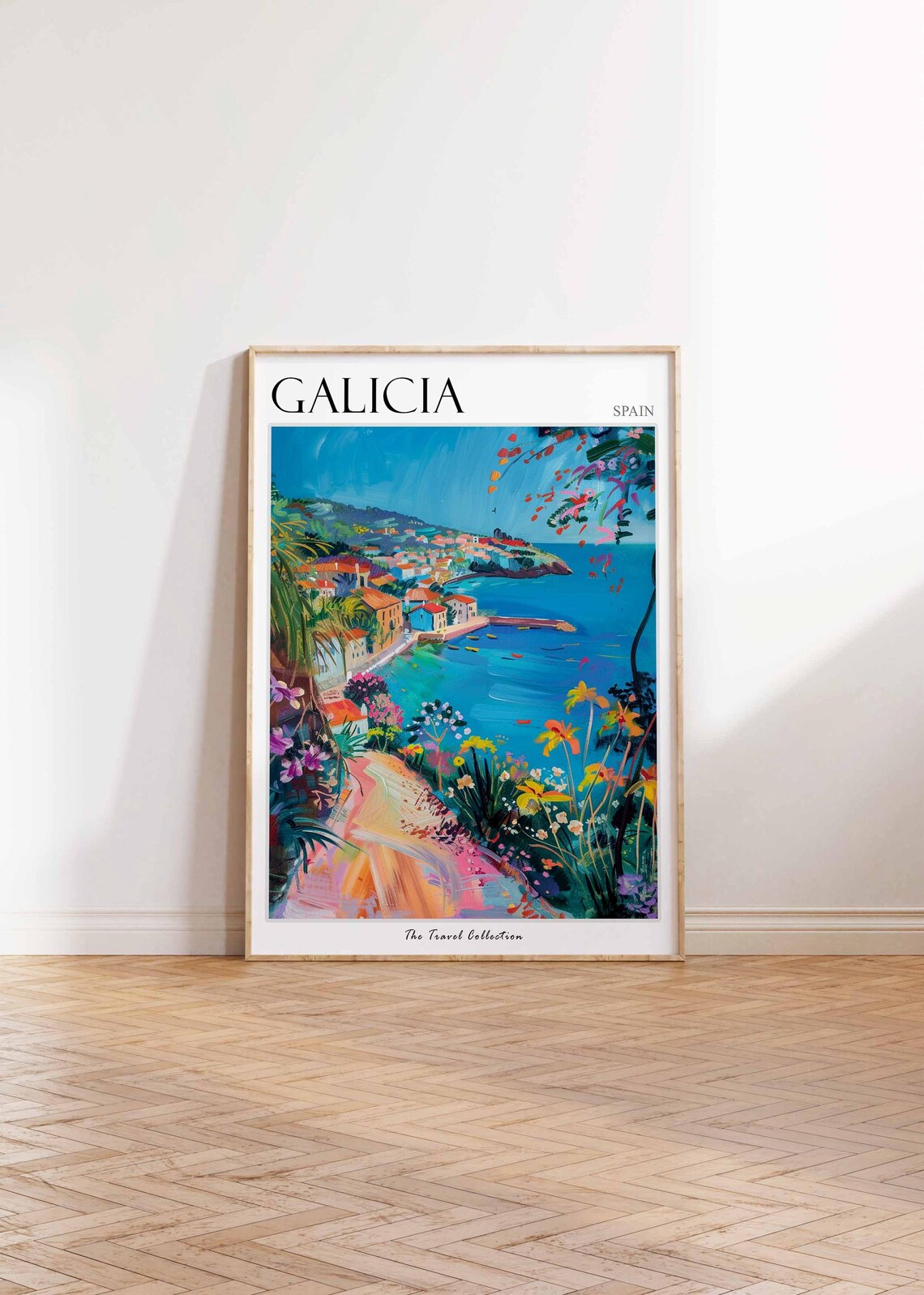 Galicia Fishing Harbor Village Moored Boats Spain Travel Poster - Image 2