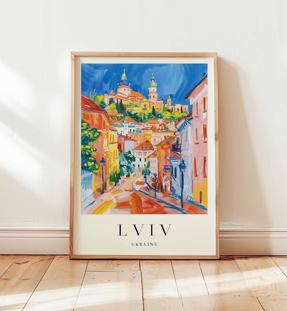 Lviv Ukraine Old Town Street Evening Painterly Travel Poster
