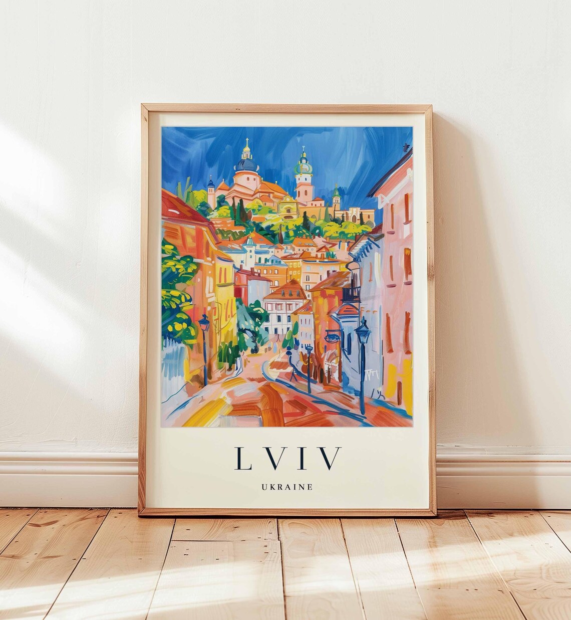 Lviv Ukraine Old Town Street Evening Painterly Travel Poster