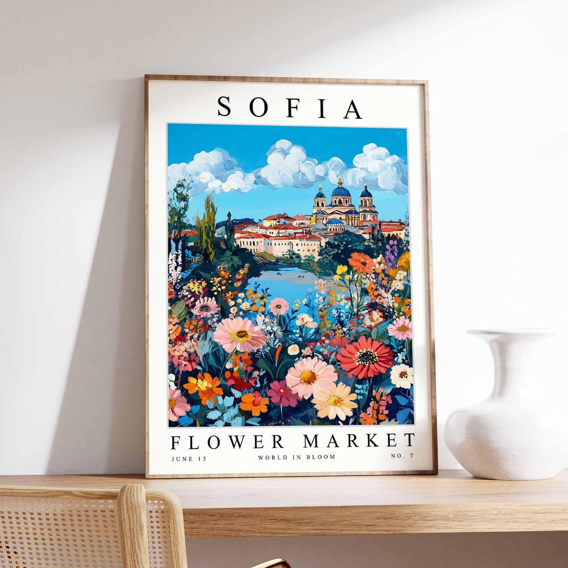 Sofia Flower Market Blue Dome Cathedral Daisy Bloom Art Poster