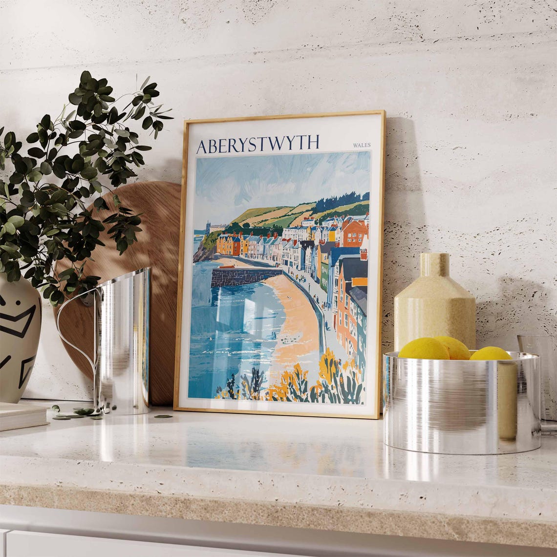 Aberystwyth Harbour Pier Town Front Welsh Hills Travel Poster - Image 2