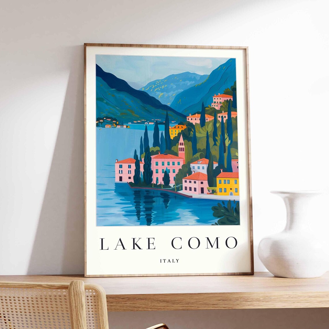 Lake Como Italy Lakeside Village Mountain Shore Travel Poster